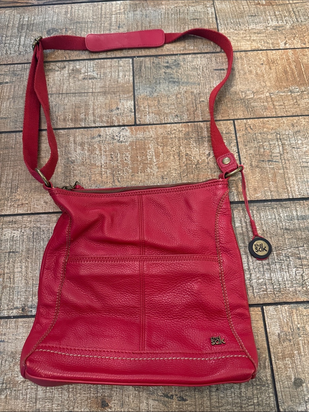 The Sak Red Pebbled Leather Crossbody with Adjustable Strap